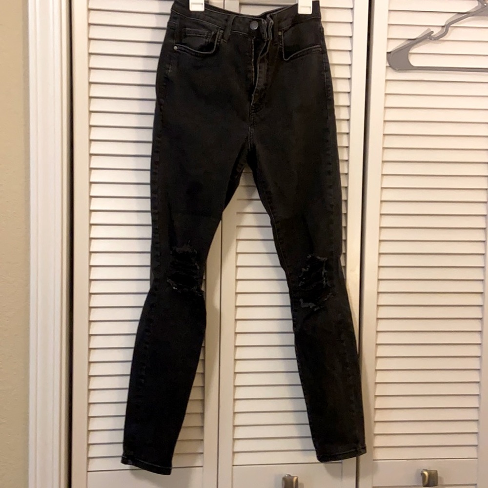 Skinny black high waisted fashion ripped jeans